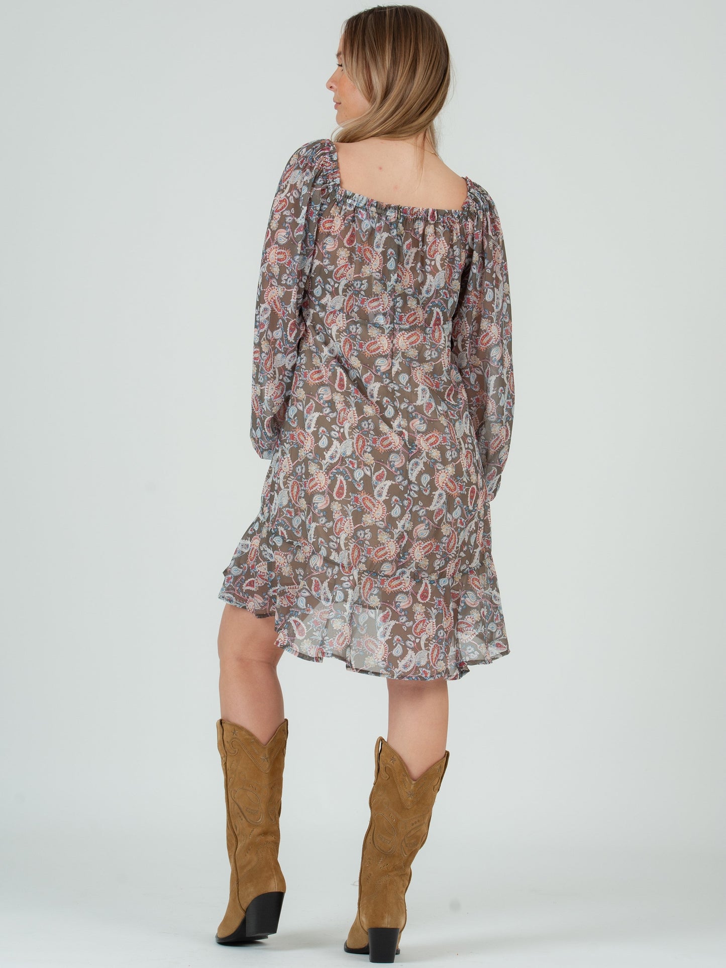 Women’s Olive Paisley Hi Lo Dress