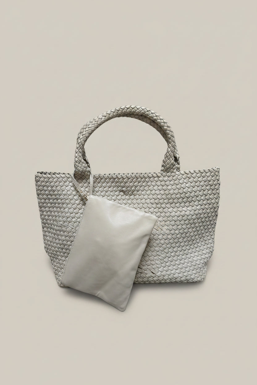 Women’s Large Braided Pleather Tote with Pouch
