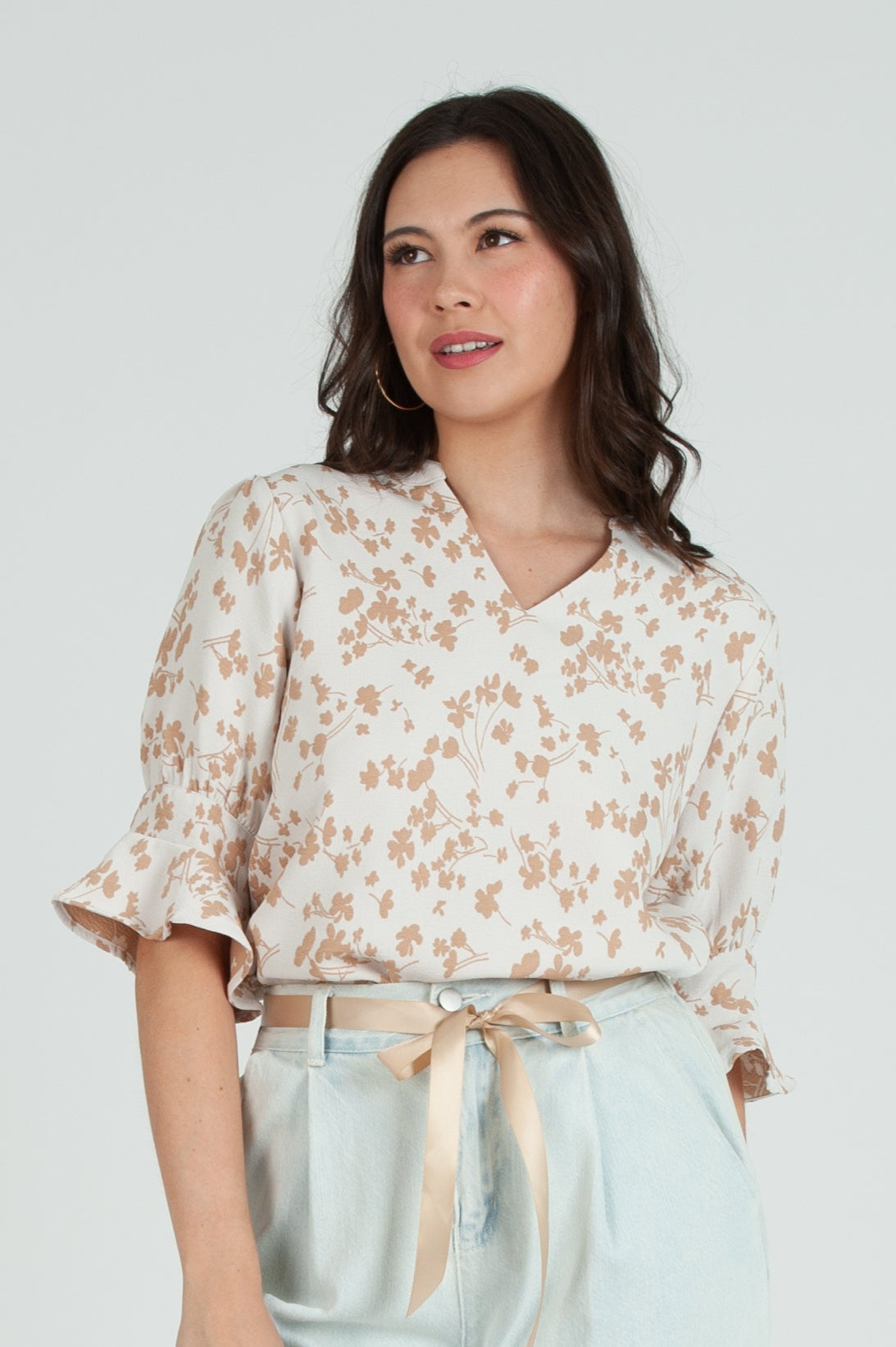 Women's Floral 2 tone Short Sleeve Blouse