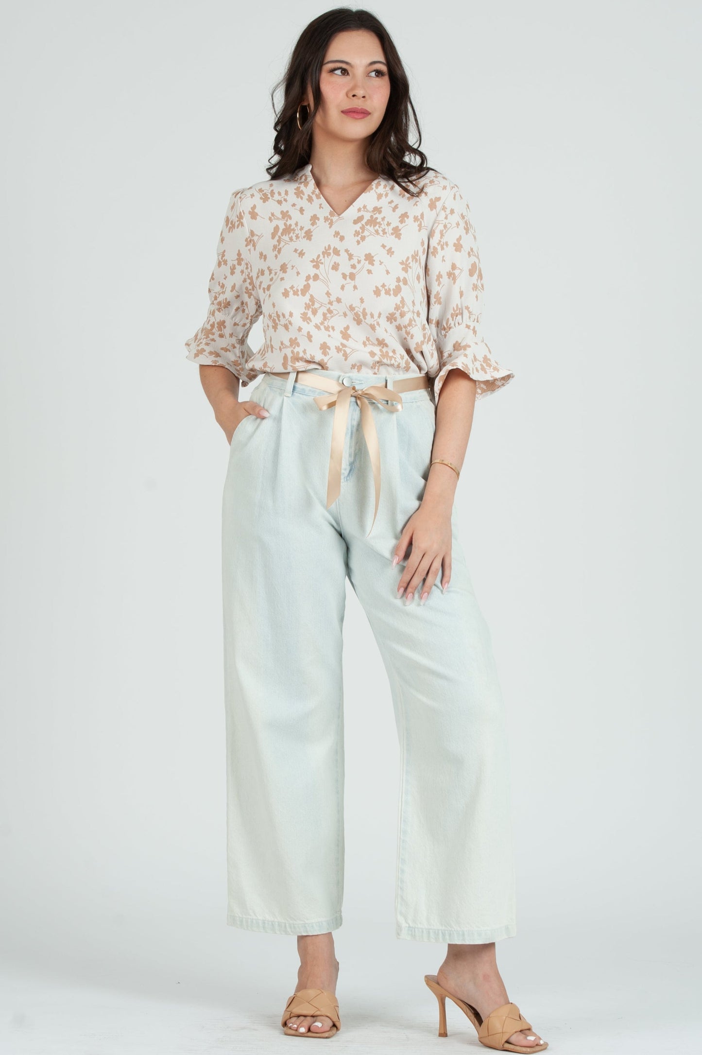Women's Floral 2 tone Short Sleeve Blouse