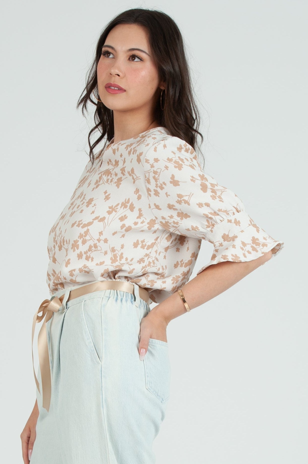 Women's Floral 2 tone Short Sleeve Blouse