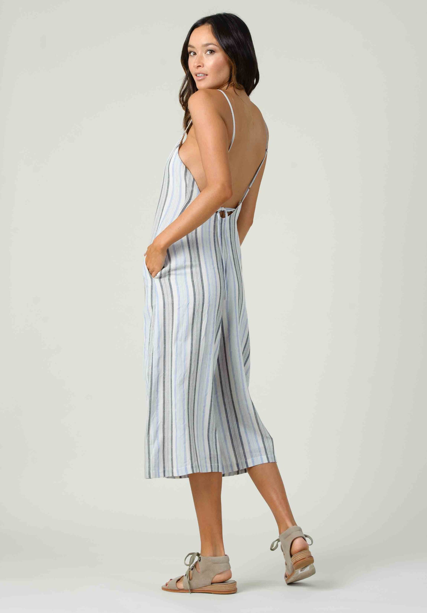 Women’s Linen Striped Crop Jumpsuit