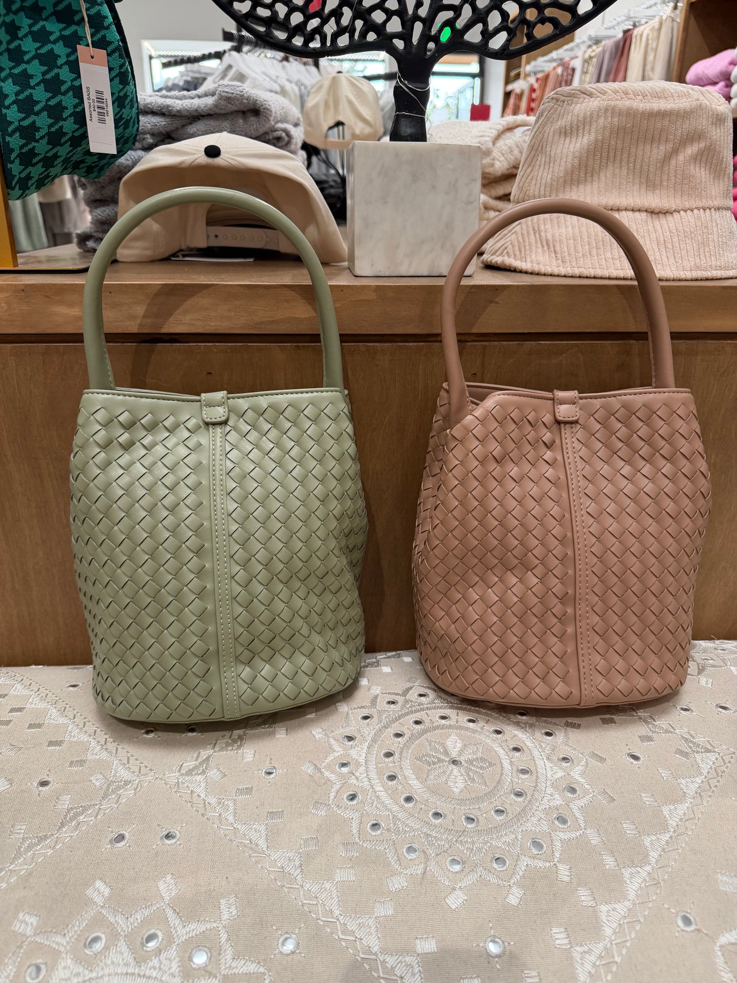 Women’s Hand Woven Pleather Bucket Purse
