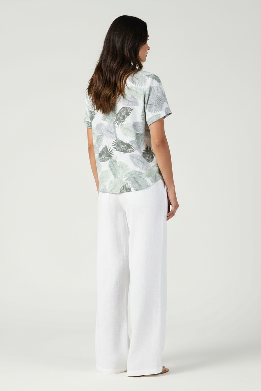 Women’s Rayon Palm Printed Short Sleeve Top