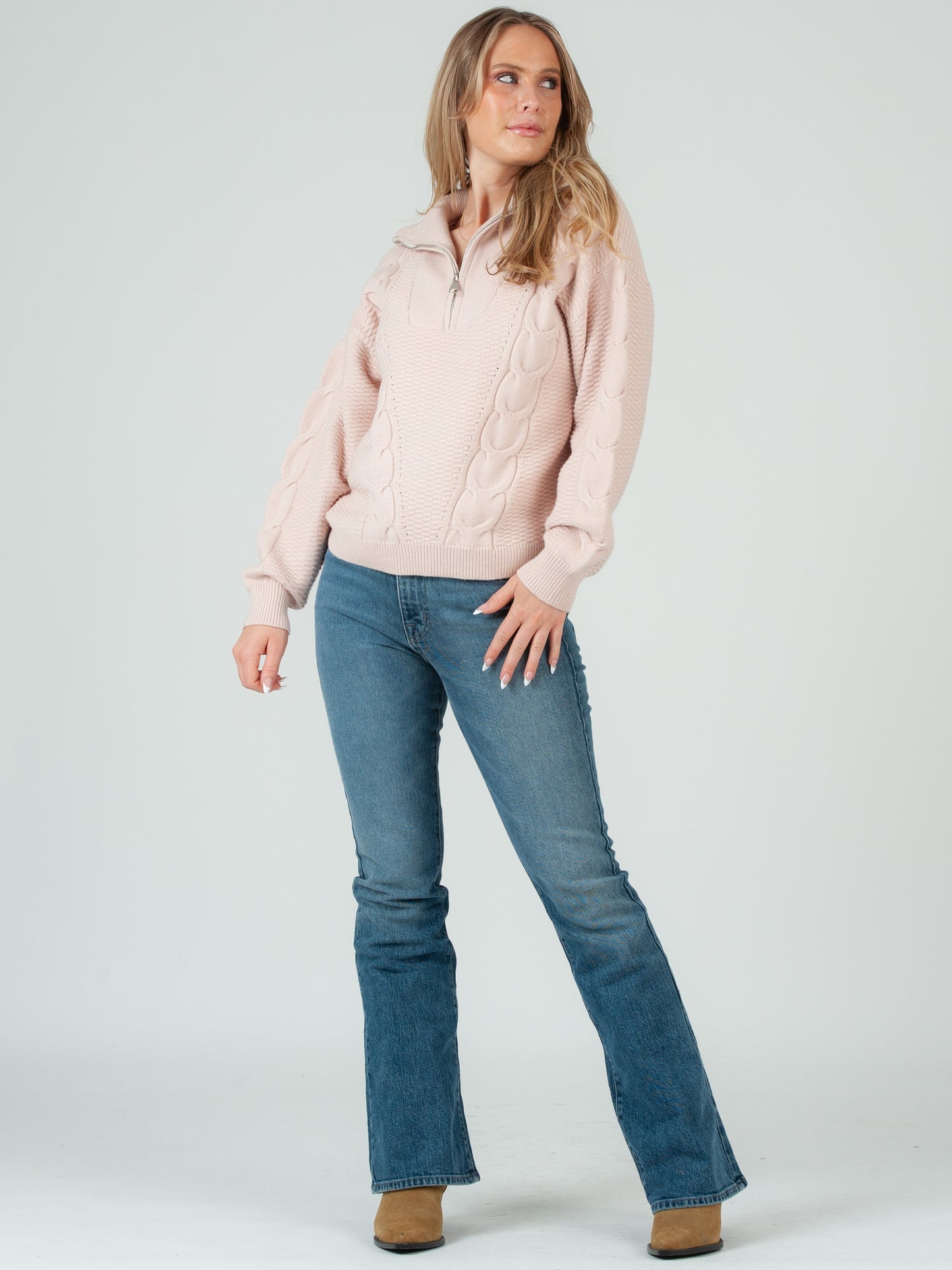 Women’s 3/4 Zip Up Cable Knit Sweater