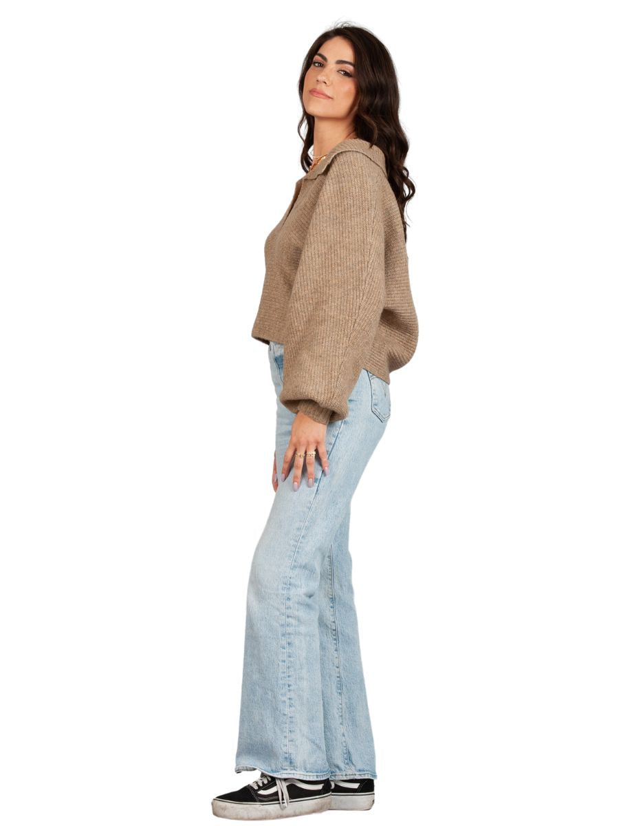 Women’s Henley Collar Ribbed Sweater