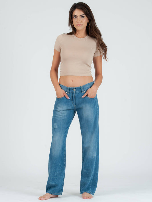 NICOLE ROUND NECK CROPPED TEE-SAND