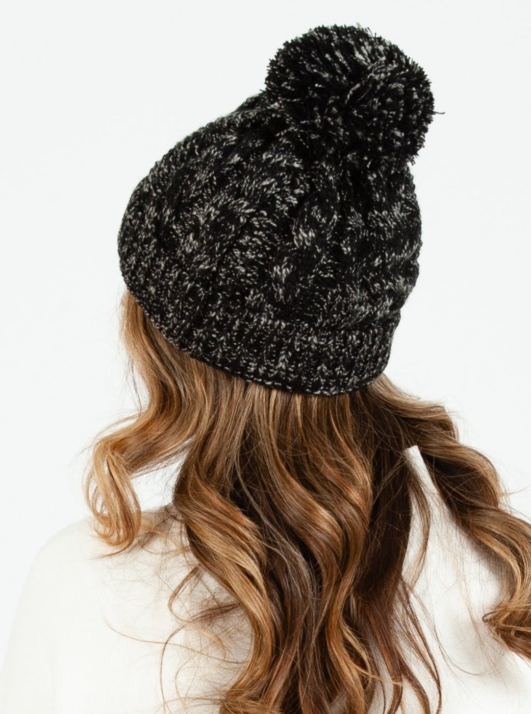 Women’s Marled Knit Cable Beanie with Poms
