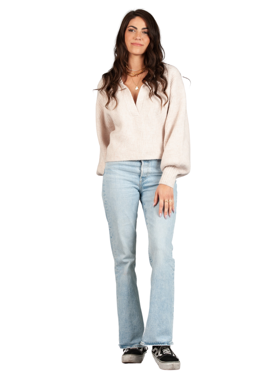 Women’s Henley Collar Ribbed Sweater