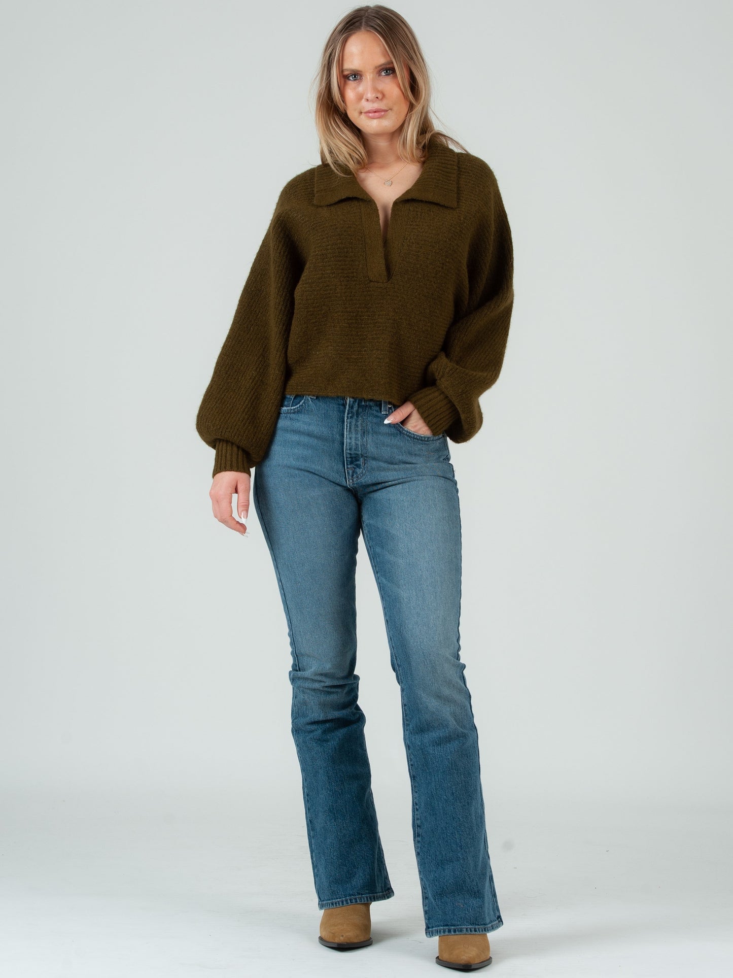 Women’s Henley Collar Ribbed Sweater