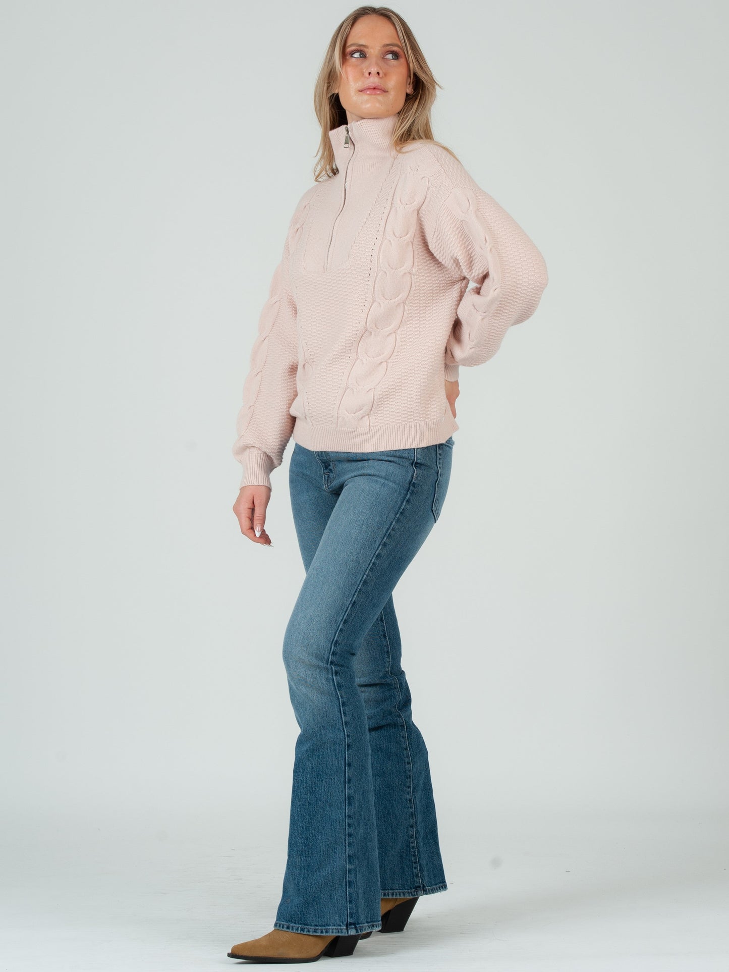 Women’s 3/4 Zip Up Cable Knit Sweater