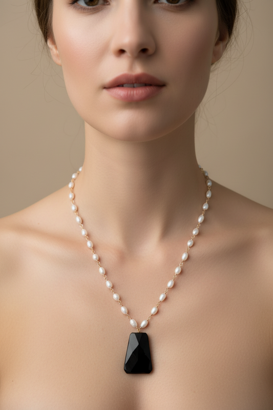 Baroque Pearl & Onyx Pendant Necklace