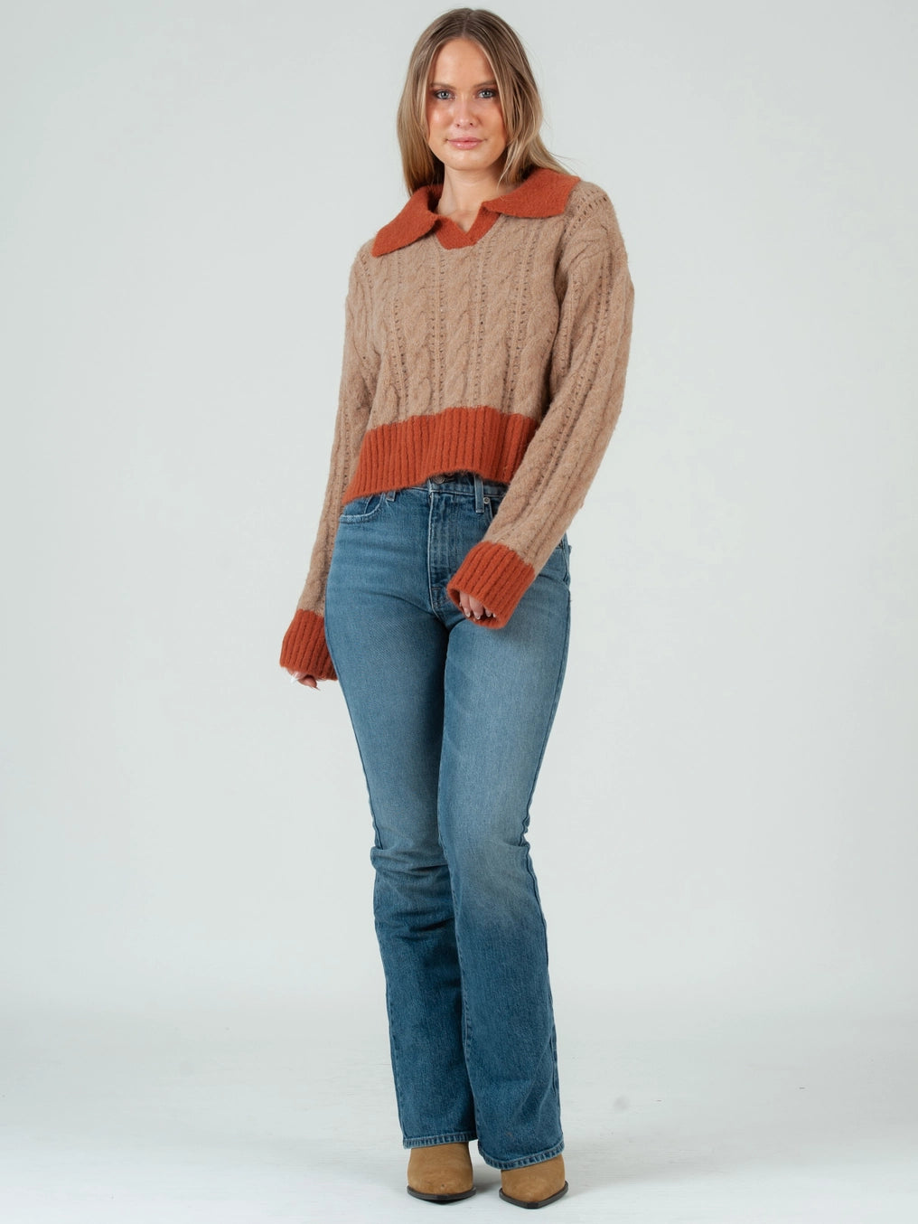 Women’s Cable Knit Collared Sweater