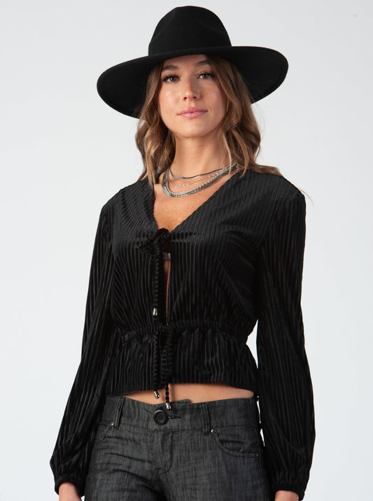 Women’s Velvet Shadow Striped Peplum Blouse
