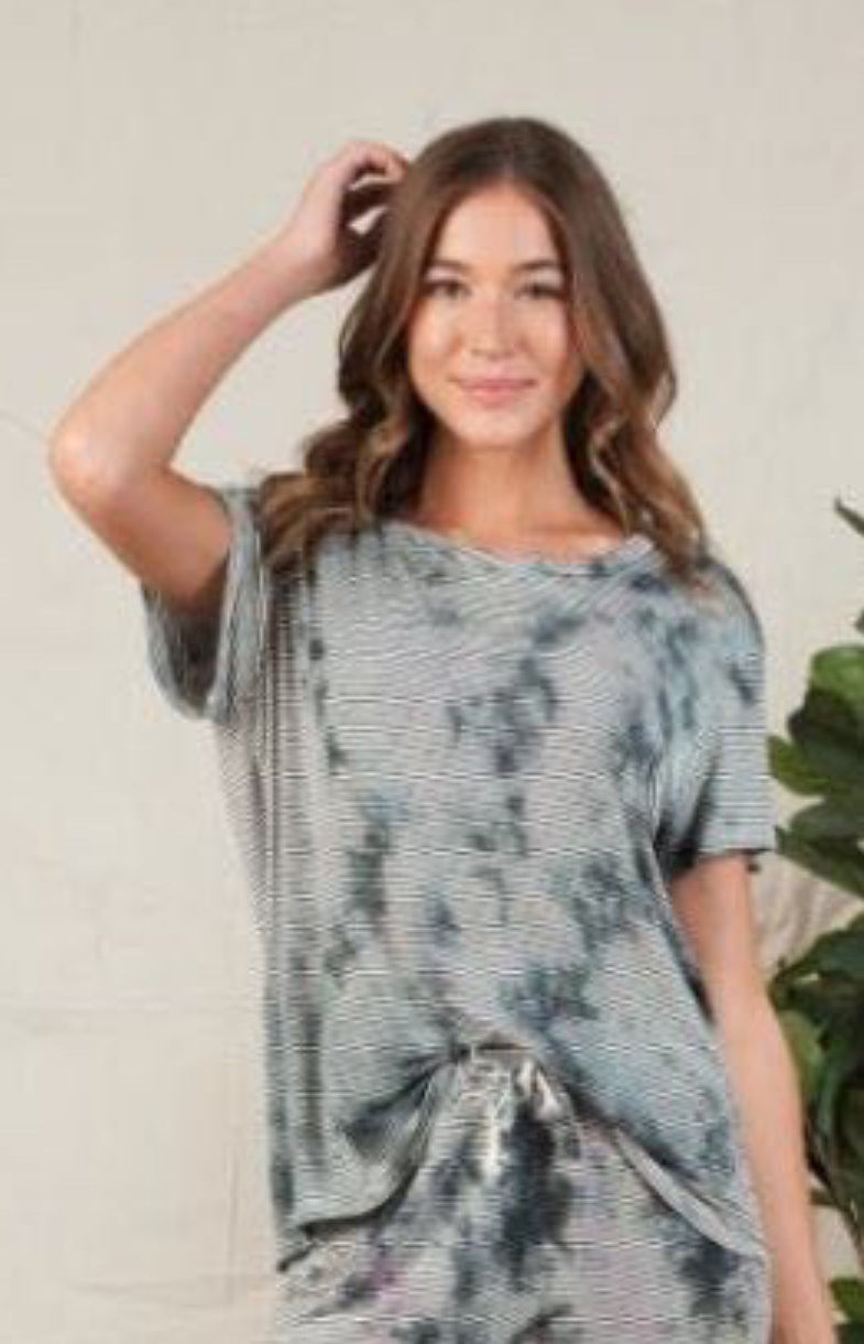 Women’s Tie Dye Striped Lounge Tee Shirt