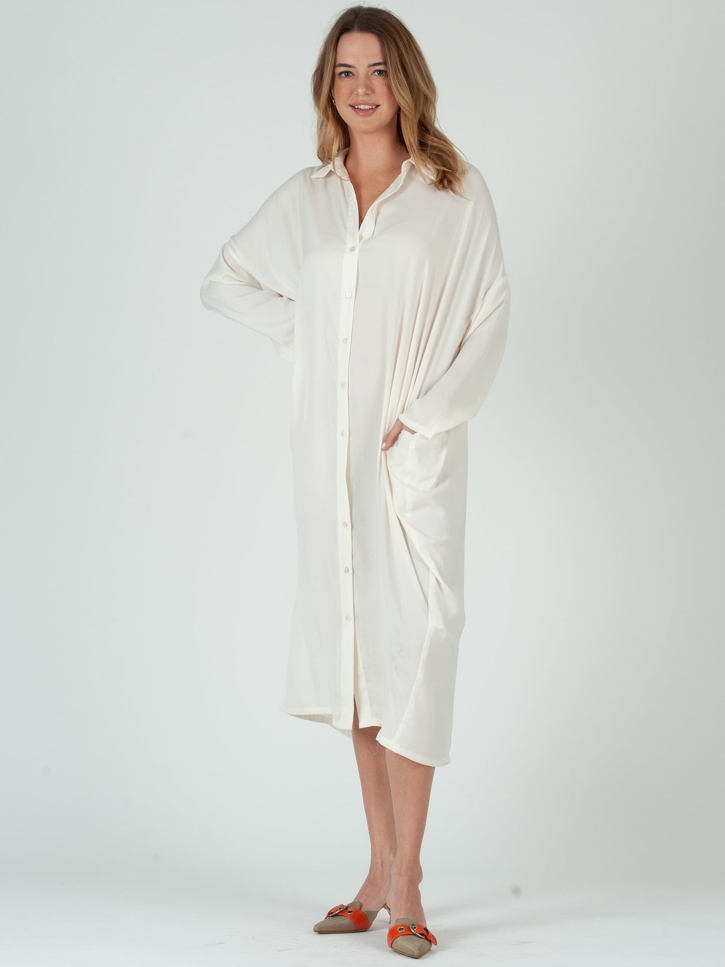 Women’s Silky Maxi Shirt Dress