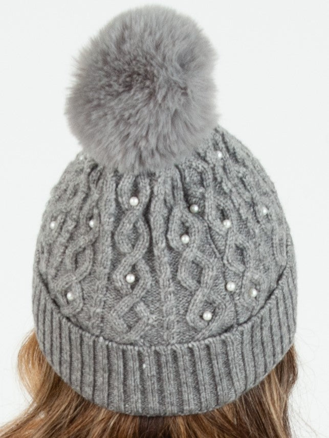 Women’s Knit Cable Beanie with Pearls