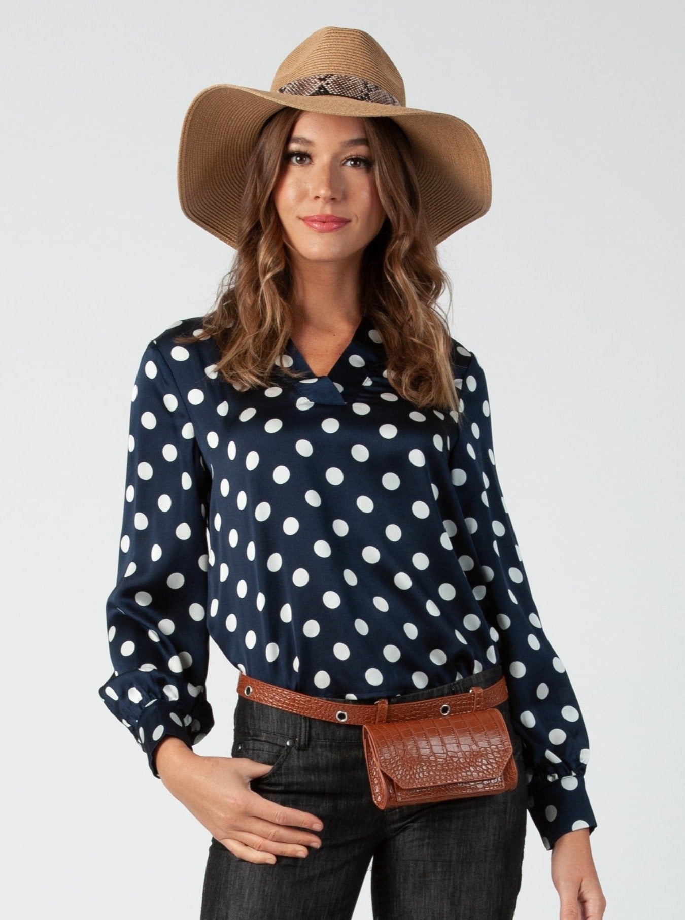 Women’s Large Polka Dot Long Sleeve Blouse