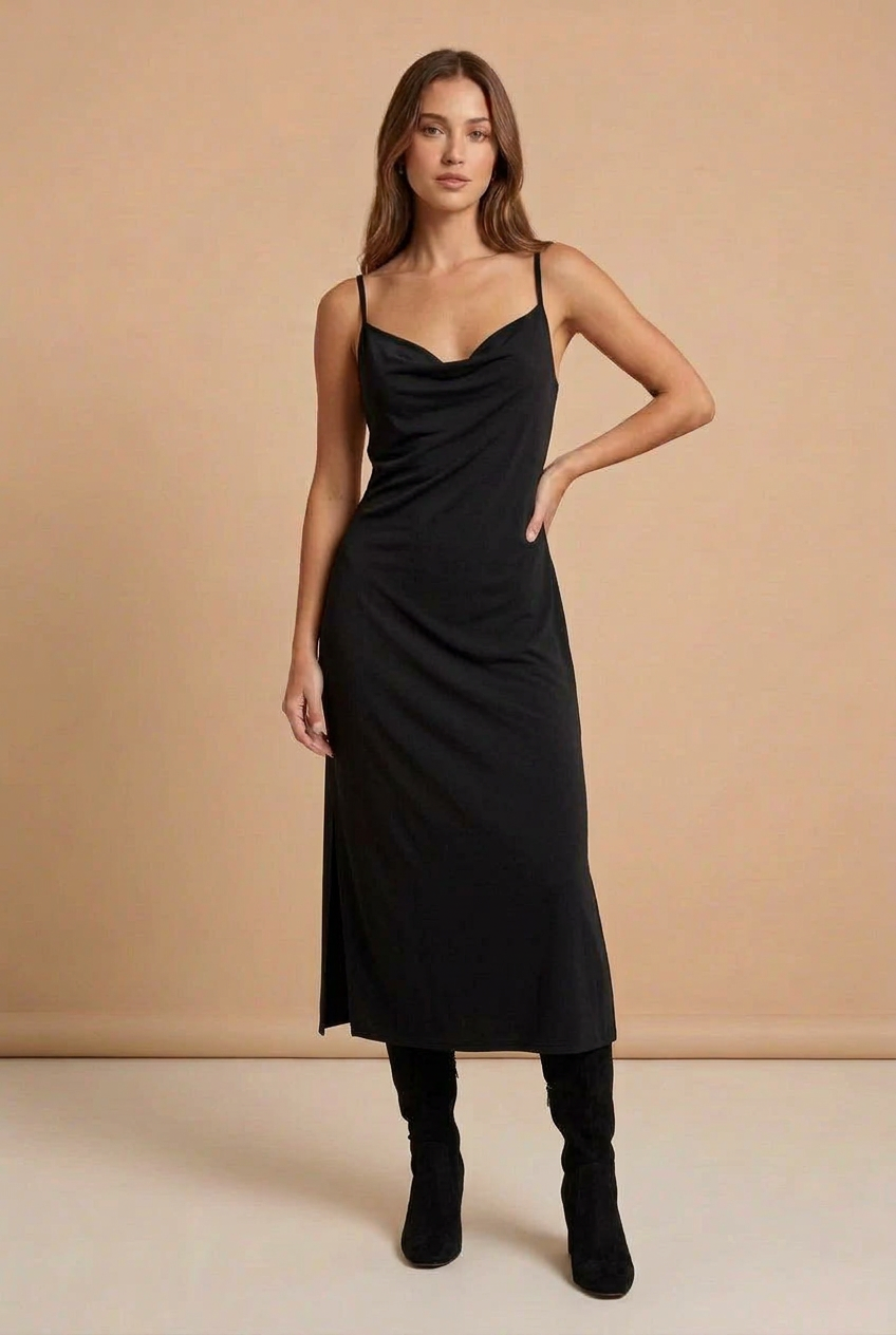 Women’s Drape Neck Jersey Midi Dress