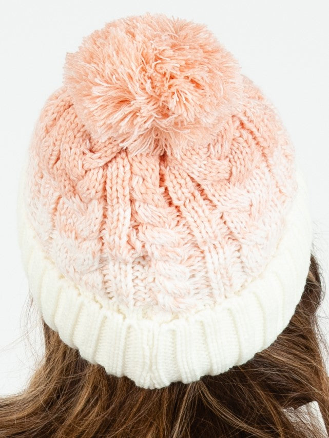 Women’s Fur Lined Ombre Cable Knit Beanie with Poms