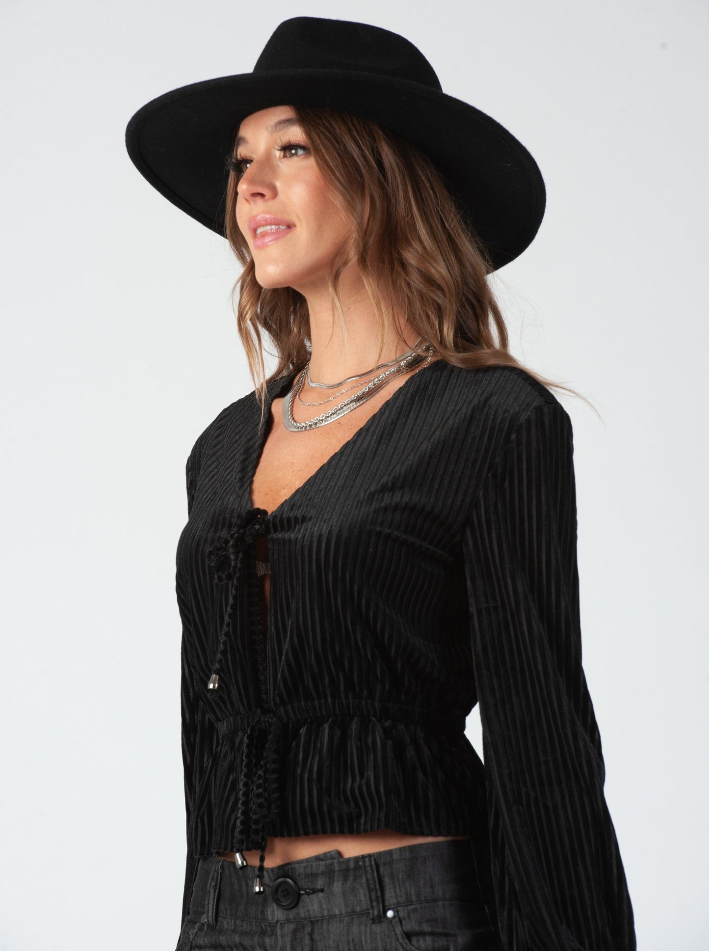 Women’s Velvet Shadow Striped Peplum Blouse