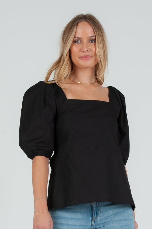 Women's Poplin Pleat Sleeve Blouse Top