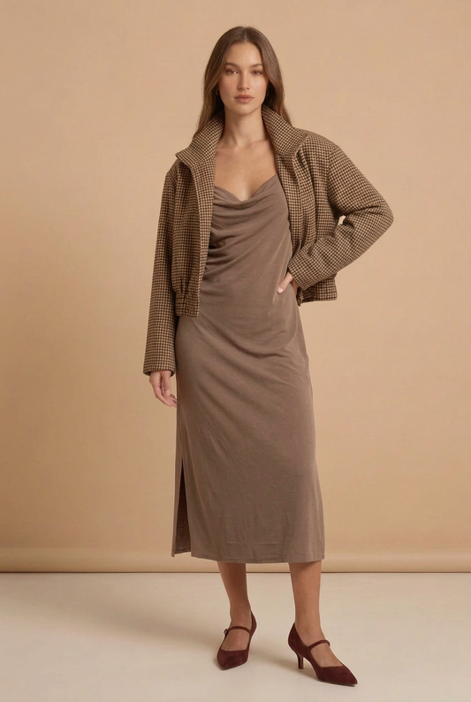 Women’s Drape Neck Jersey Midi Dress
