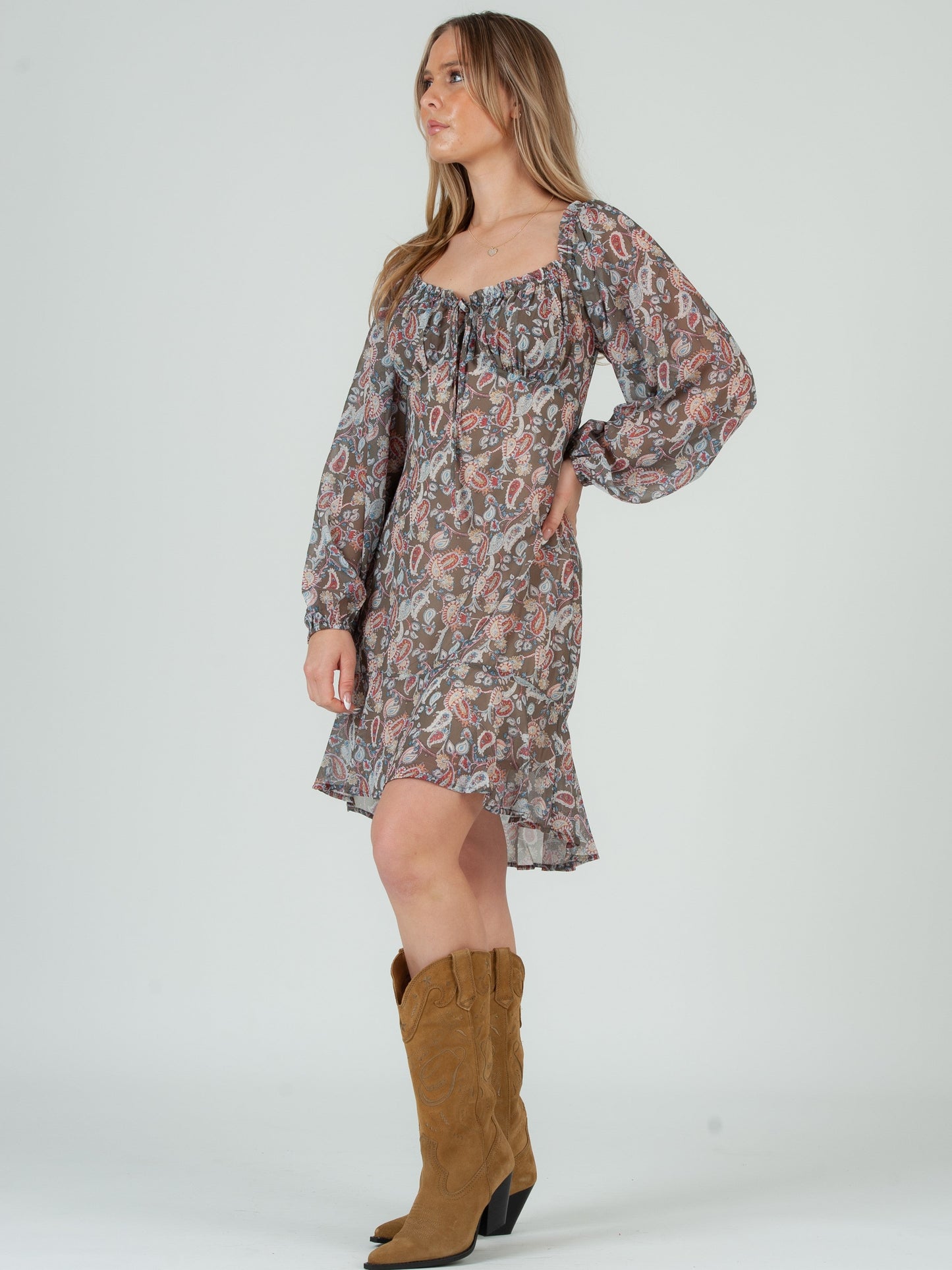 Women’s Olive Paisley Hi Lo Dress