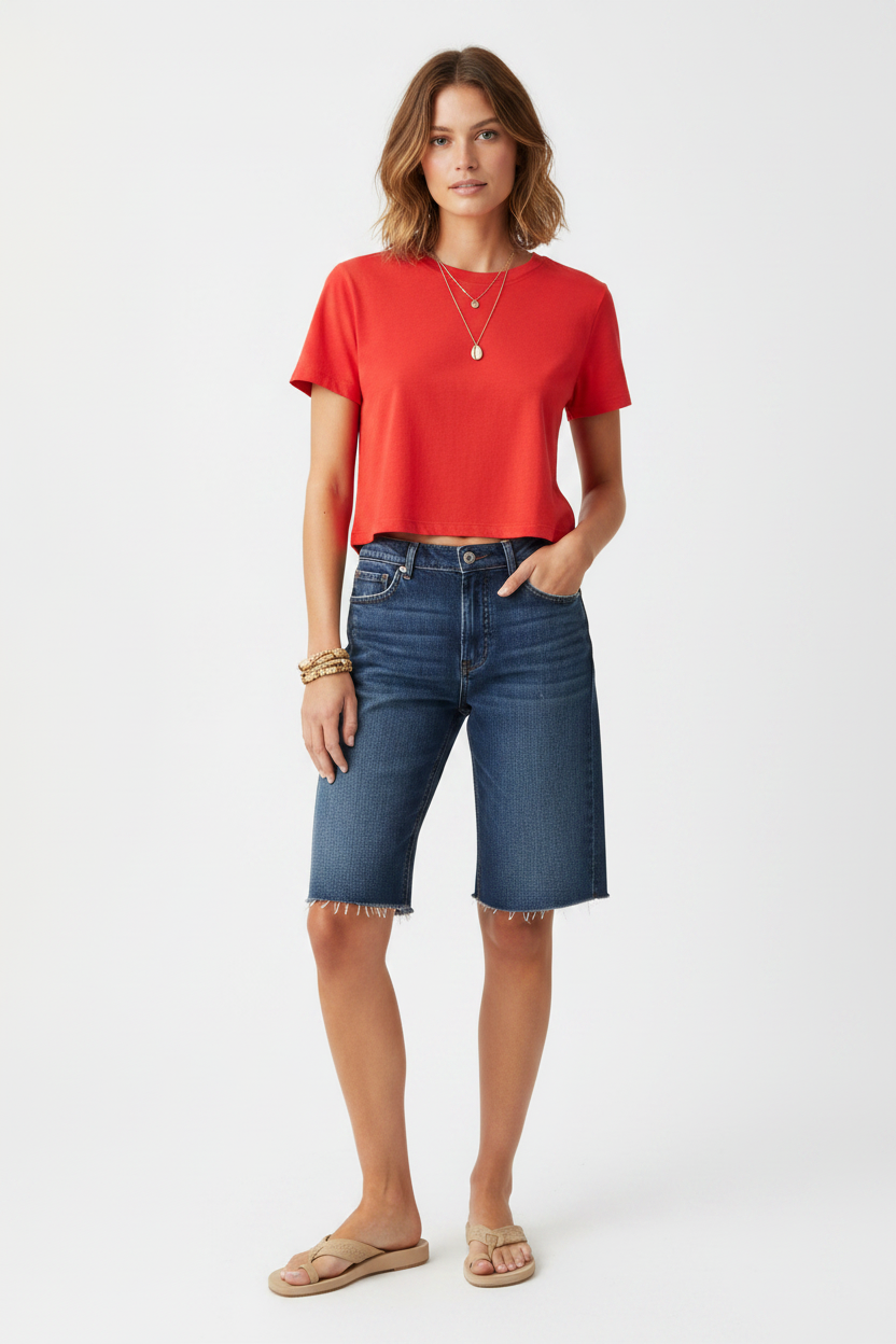 Women’s Cotton Premium Crop Tee Shirt