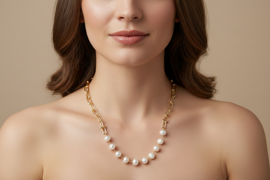 Baroque Pearl & Hardware Chain Toggle Necklace