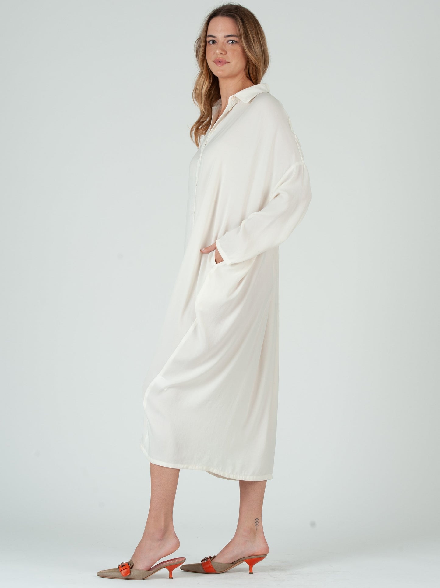 Women’s Silky Maxi Shirt Dress