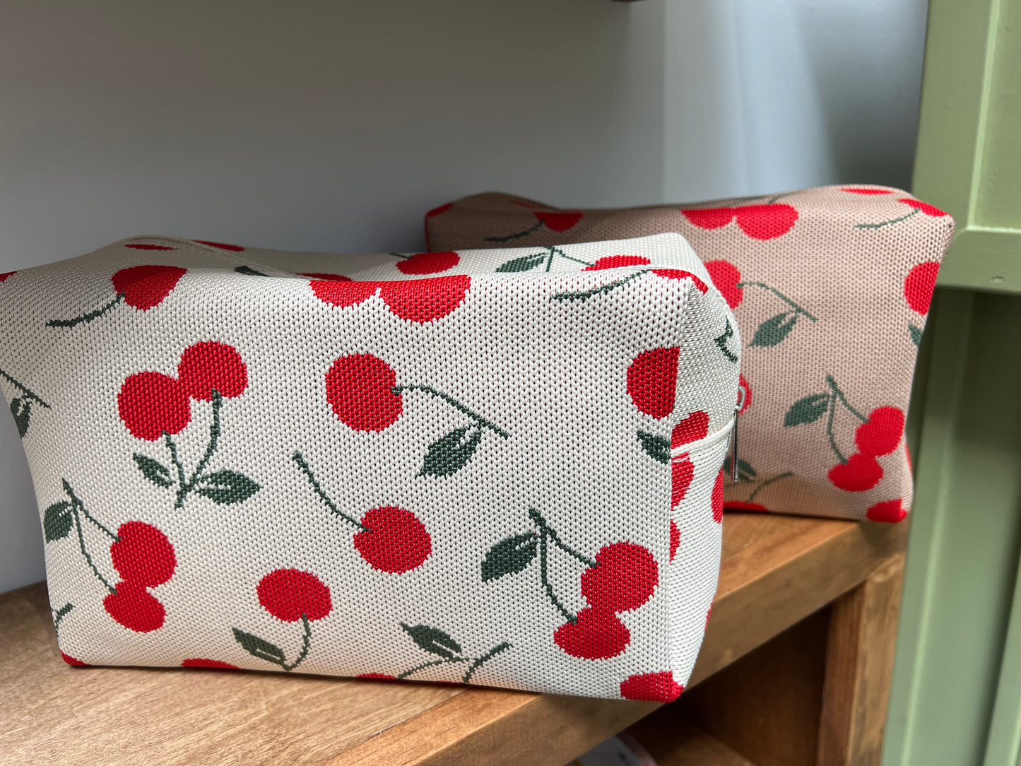 Knit Cherry Intarsia Cosmetic Pouch/Travel Bag