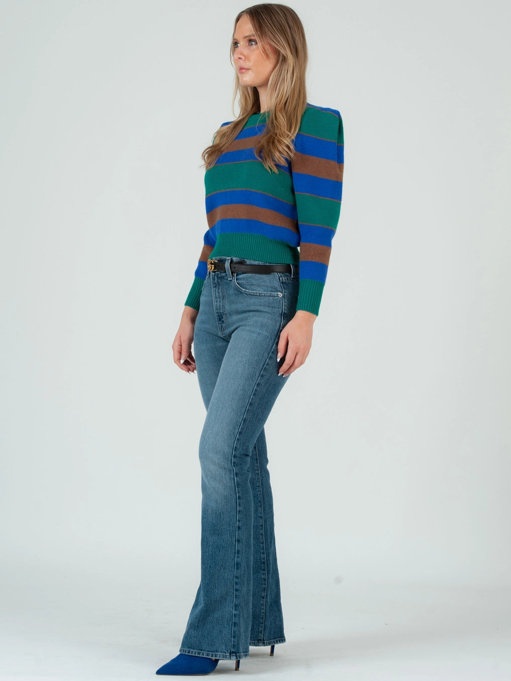 Fall Winter Holiday striped crew neck sweater