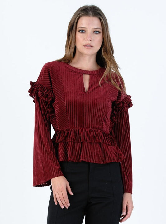 Women’s Velvet Ruffle Sleeve Blouse