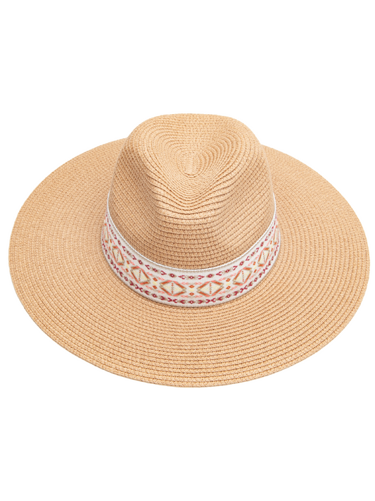 Women’s Raffia Sun Hat with Tribal Ribbon