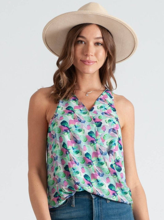 Women’s Floral Surplice Sleeveless Blouse