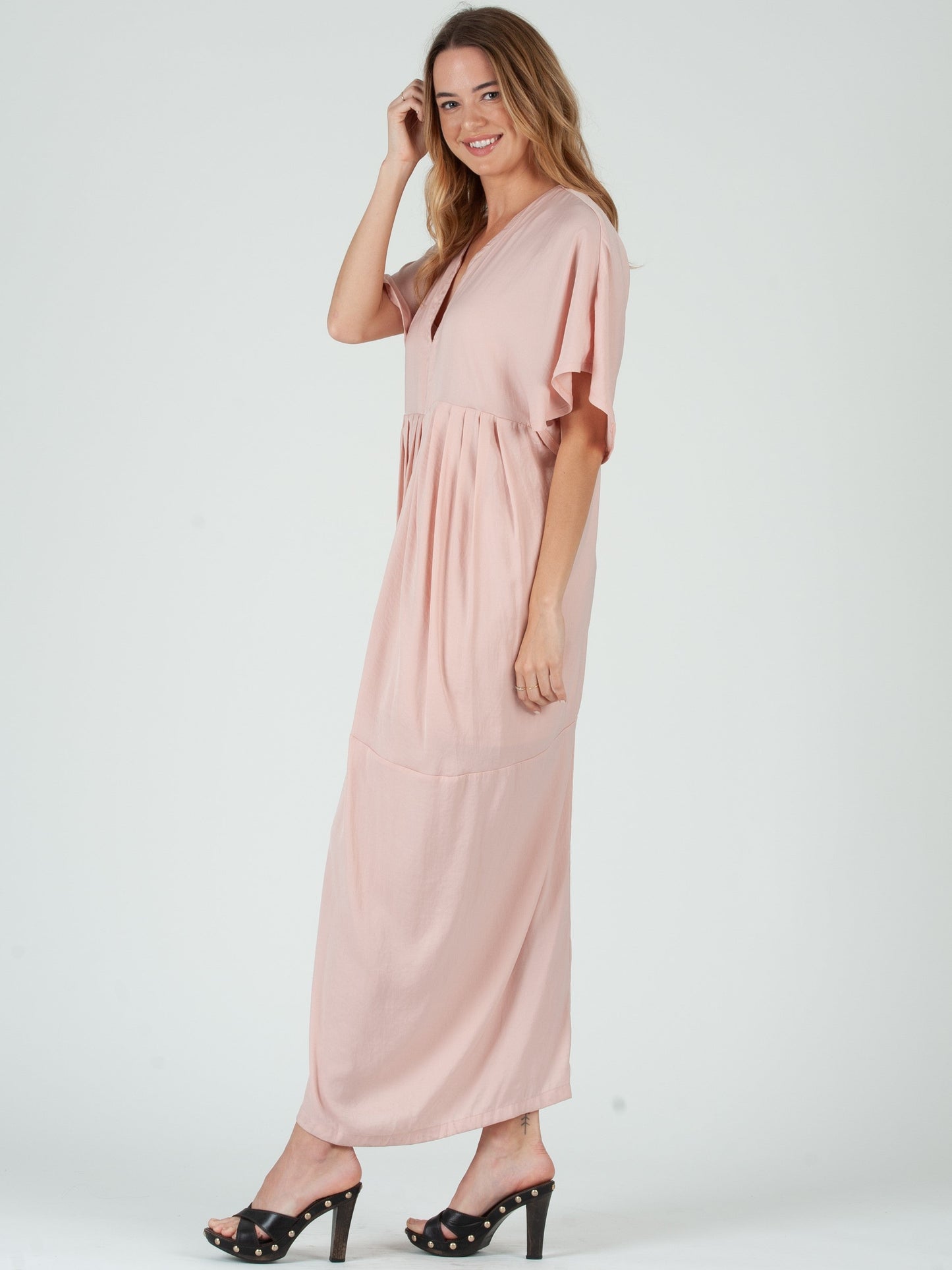 Women’s Satin Pleated Maxi Dress