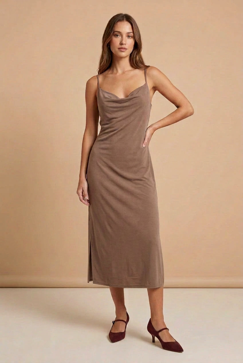 Women’s Drape Neck Jersey Midi Dress
