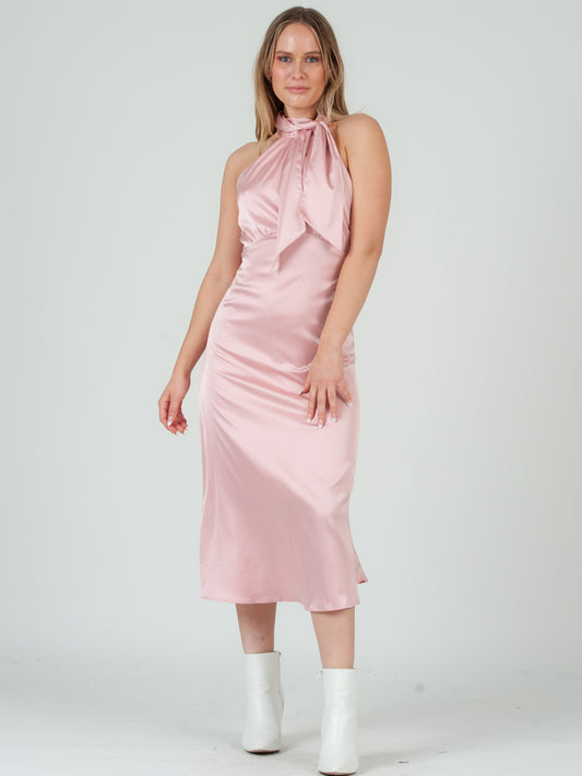 SATIN HALTER MIDI DRESS