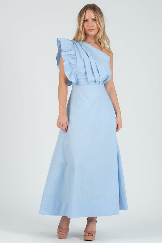 Women's Poplin One Shoulder Midi Dress