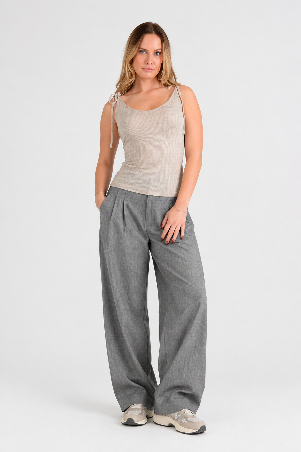 Women's Tie Strap Ribbed Tank Top